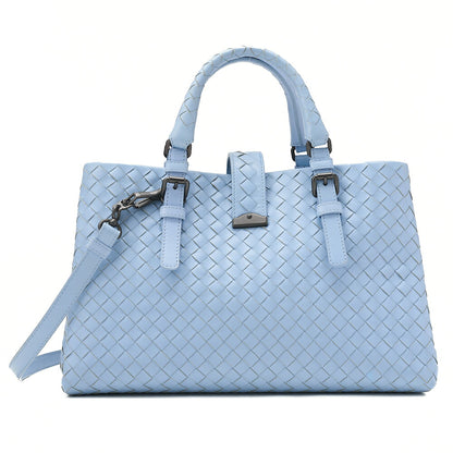 BOTTEGA VENETA Bottega Lambskin Intrecciato 2WAY Handbag Light Blue Black-Tone Hardware, Pre-Owned