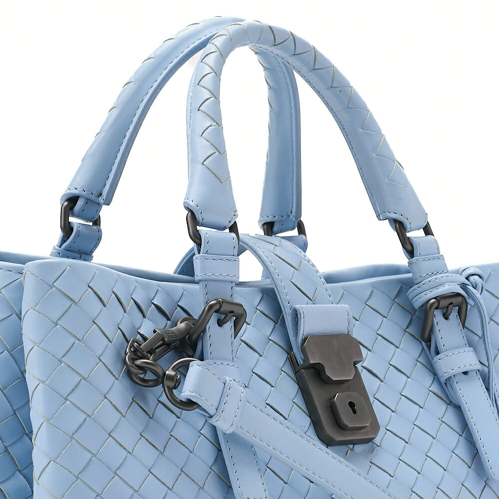 BOTTEGA VENETA Bottega Lambskin Intrecciato 2WAY Handbag Light Blue Black-Tone Hardware, Pre-Owned