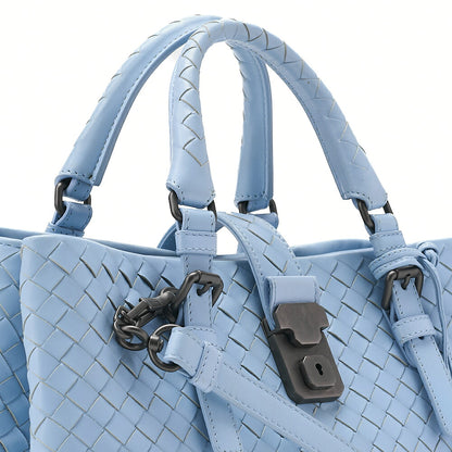 BOTTEGA VENETA Bottega Lambskin Intrecciato 2WAY Handbag Light Blue Black-Tone Hardware, Pre-Owned