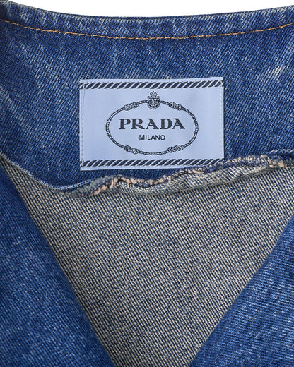 [Returns Allowed] PRADA Prada Triangle Logo Denim Jacket Long Sleeve Tops Size 36 Distressed Blue Silver-Tone Hardware, Pre-Owned