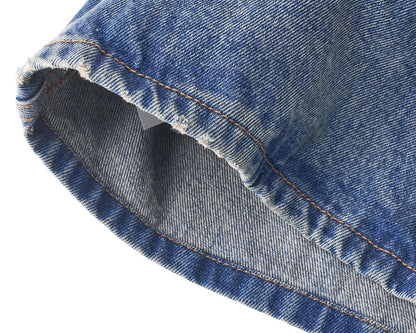 [Returns Allowed] PRADA Prada Triangle Logo Denim Jacket Long Sleeve Tops Size 36 Distressed Blue Silver-Tone Hardware, Pre-Owned