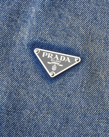 [Returns Allowed] PRADA Prada Triangle Logo Denim Jacket Long Sleeve Tops Size 36 Distressed Blue Silver-Tone Hardware, Pre-Owned