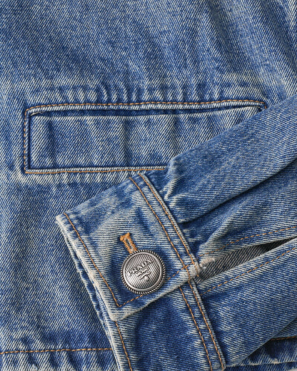 [Returns Allowed] PRADA Prada Triangle Logo Denim Jacket Long Sleeve Tops Size 36 Distressed Blue Silver-Tone Hardware, Pre-Owned
