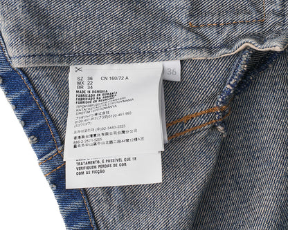 [Returns Allowed] PRADA Prada Triangle Logo Denim Jacket Long Sleeve Tops Size 36 Distressed Blue Silver-Tone Hardware, Pre-Owned
