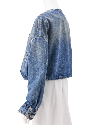 [Returns Allowed] PRADA Prada Triangle Logo Denim Jacket Long Sleeve Tops Size 36 Distressed Blue Silver-Tone Hardware, Pre-Owned
