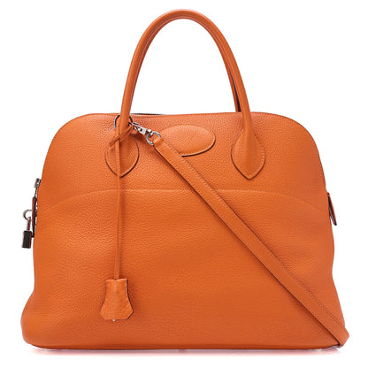 HERMES Herm?s Bolide 35 Taurillon Clemence 2-Way Handbag Orange Silver-Tone Hardware, Pre-Owned