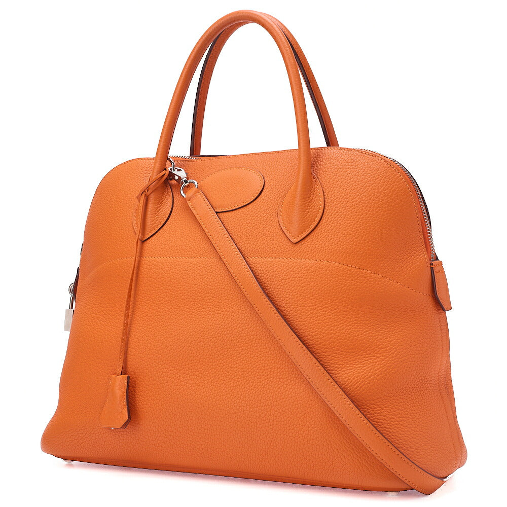 HERMES Herm?s Bolide 35 Taurillon Clemence 2-Way Handbag Orange Silver-Tone Hardware, Pre-Owned
