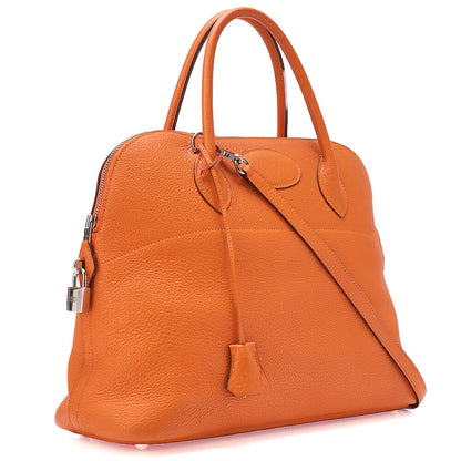 HERMES Herm?s Bolide 35 Taurillon Clemence 2-Way Handbag Orange Silver-Tone Hardware, Pre-Owned