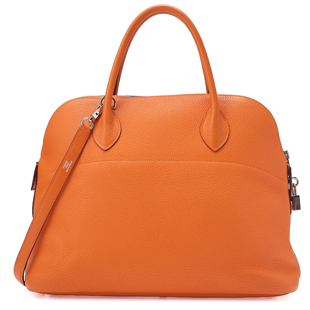 HERMES Herm?s Bolide 35 Taurillon Clemence 2-Way Handbag Orange Silver-Tone Hardware, Pre-Owned