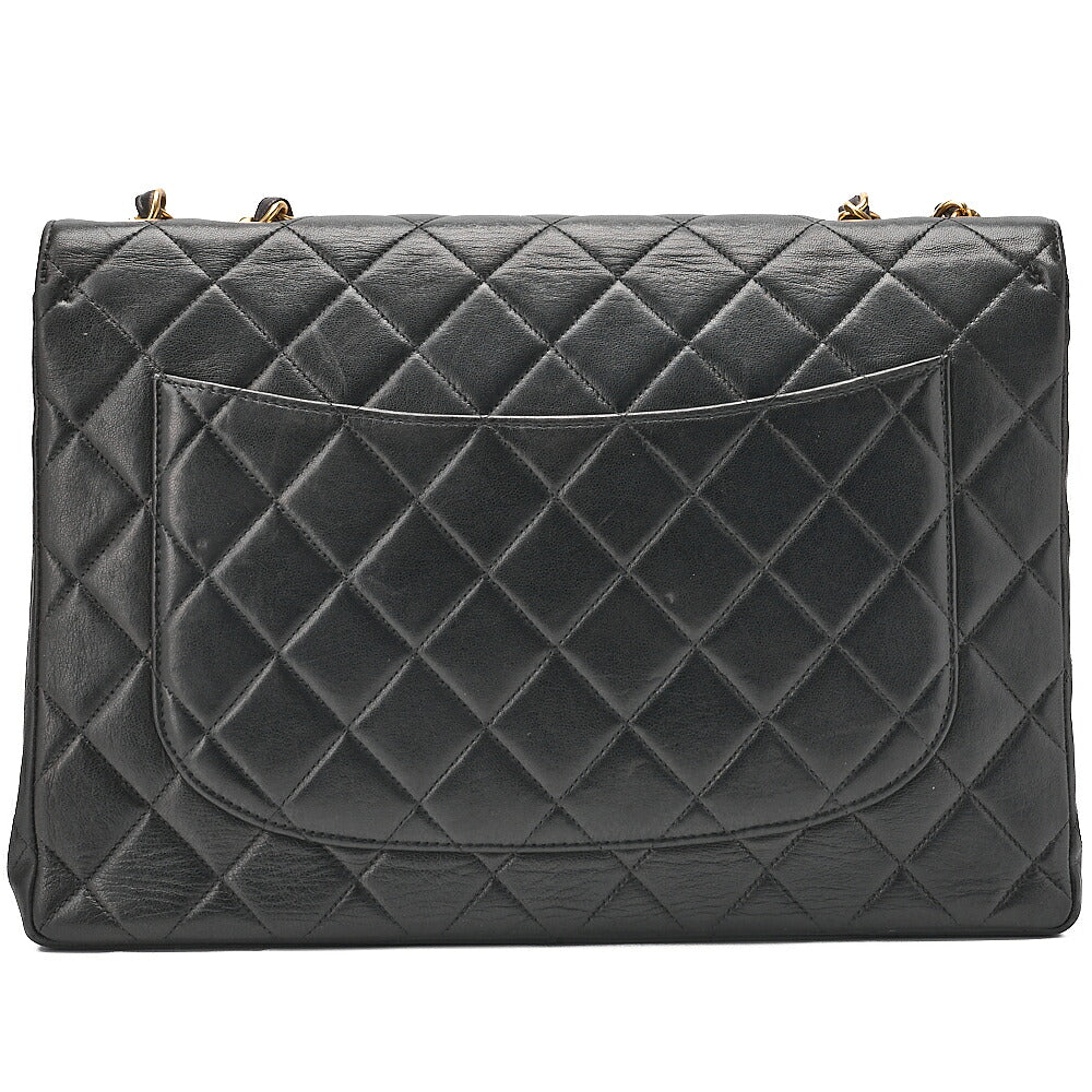 CHANEL Chain Shoulder Bag Deka Matelasse 30cm Single Flap Lambskin Black Gold-Tone Hardware, Pre-Owned