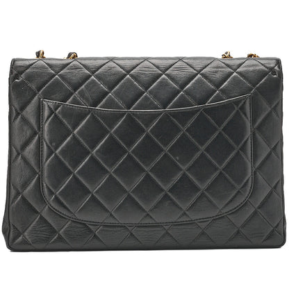 CHANEL Chain Shoulder Bag Deka Matelasse 30cm Single Flap Lambskin Black Gold-Tone Hardware, Pre-Owned