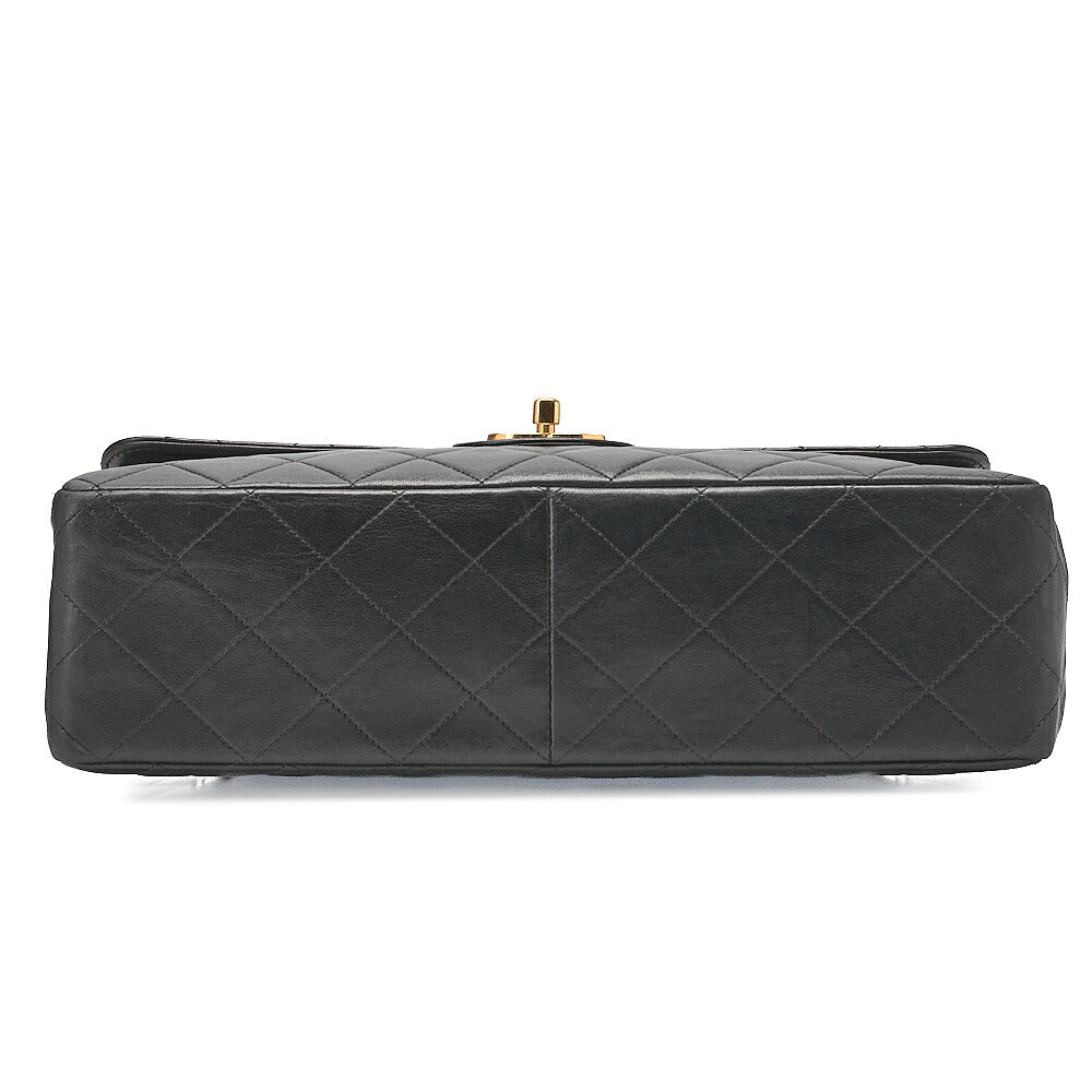 CHANEL Chain Shoulder Bag Deka Matelasse 30cm Single Flap Lambskin Black Gold-Tone Hardware, Pre-Owned