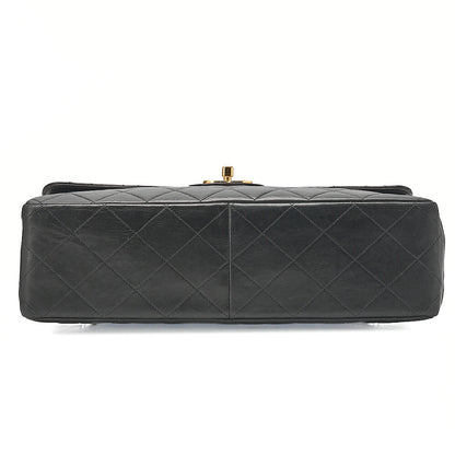 CHANEL Chain Shoulder Bag Deka Matelasse 30cm Single Flap Lambskin Black Gold-Tone Hardware, Pre-Owned
