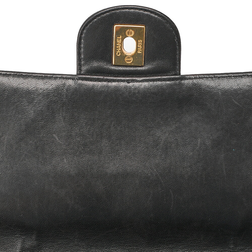 CHANEL Chain Shoulder Bag Deka Matelasse 30cm Single Flap Lambskin Black Gold-Tone Hardware, Pre-Owned