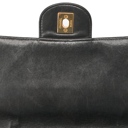 CHANEL Chain Shoulder Bag Deka Matelasse 30cm Single Flap Lambskin Black Gold-Tone Hardware, Pre-Owned