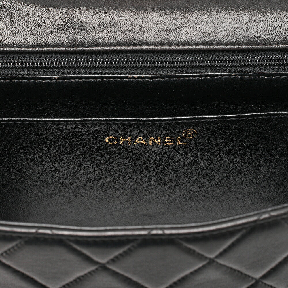 CHANEL Chain Shoulder Bag Deka Matelasse 30cm Single Flap Lambskin Black Gold-Tone Hardware, Pre-Owned