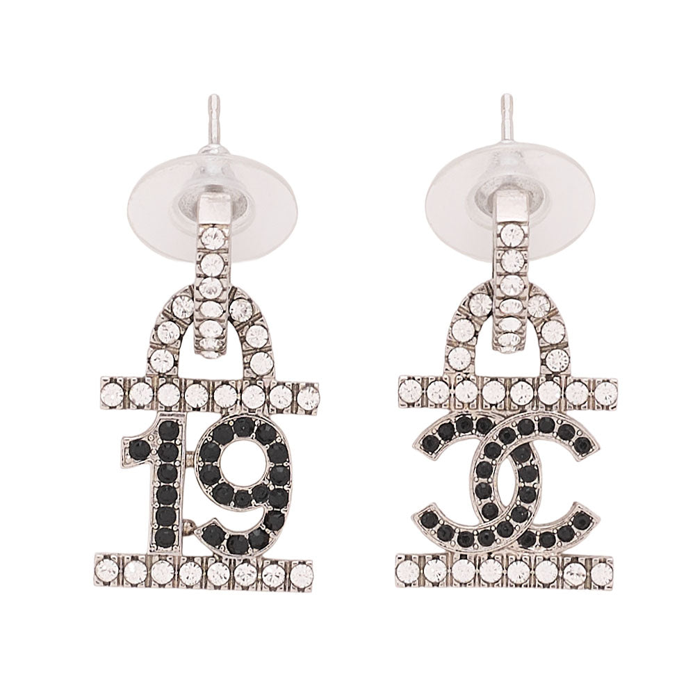 CHANEL Coco Mark B22A Earrings GP x Rhinestone Silver (Silver Plated) Silver-Tone Hardware, Pre-Owned