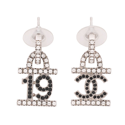 CHANEL Coco Mark B22A Earrings GP x Rhinestone Silver (Silver Plated) Silver-Tone Hardware, Pre-Owned