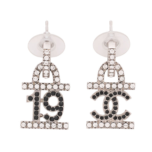 CHANEL Coco Mark B22A Earrings GP x Rhinestone Silver (Silver Plated) Silver-Tone Hardware, Pre-Owned