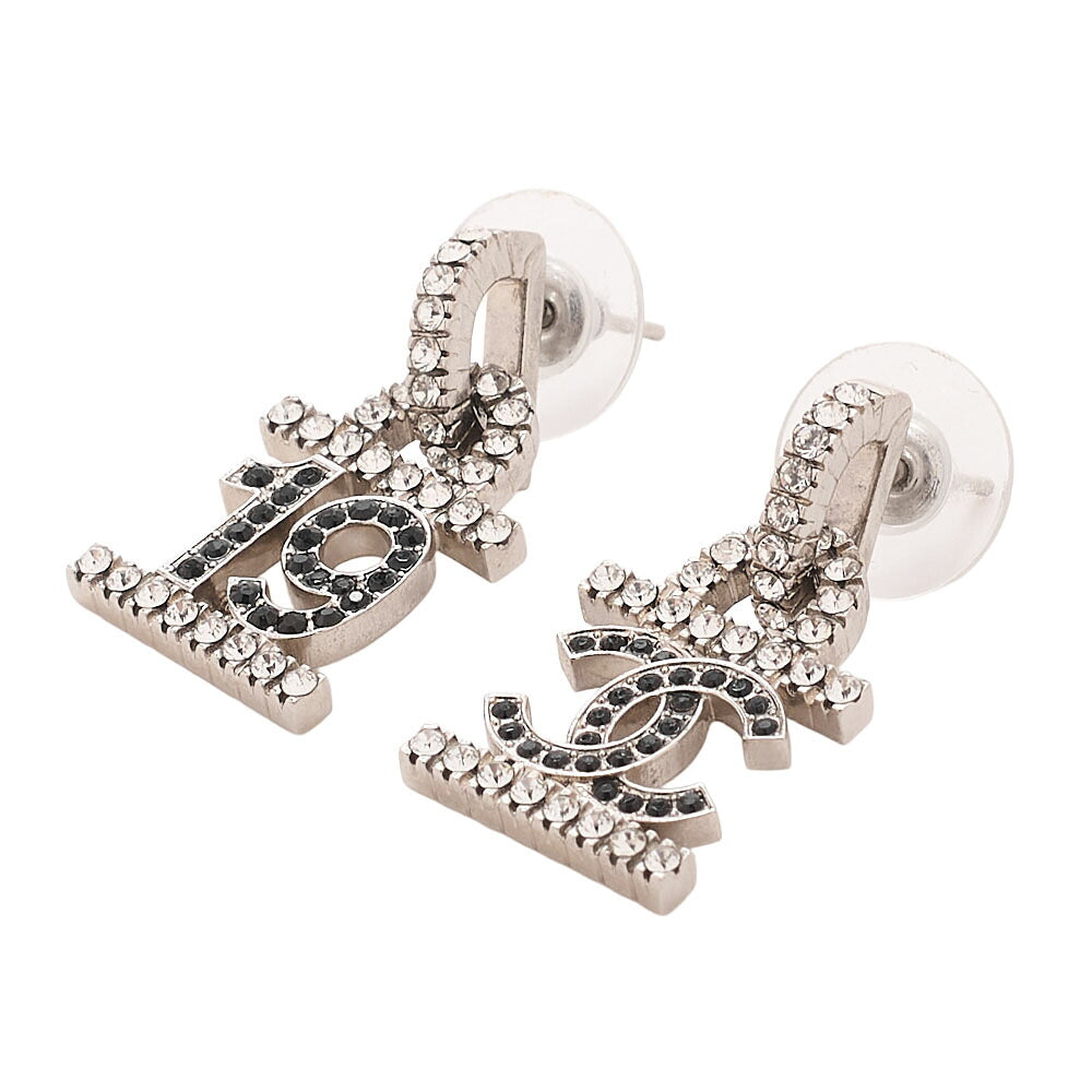 CHANEL Coco Mark B22A Earrings GP x Rhinestone Silver (Silver Plated) Silver-Tone Hardware, Pre-Owned