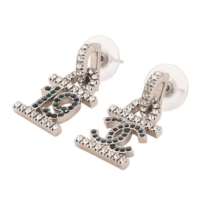 CHANEL Coco Mark B22A Earrings GP x Rhinestone Silver (Silver Plated) Silver-Tone Hardware, Pre-Owned