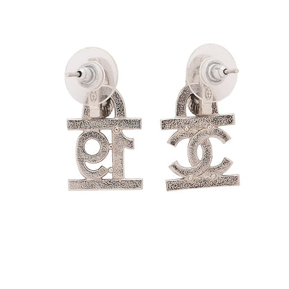 CHANEL Coco Mark B22A Earrings GP x Rhinestone Silver (Silver Plated) Silver-Tone Hardware, Pre-Owned
