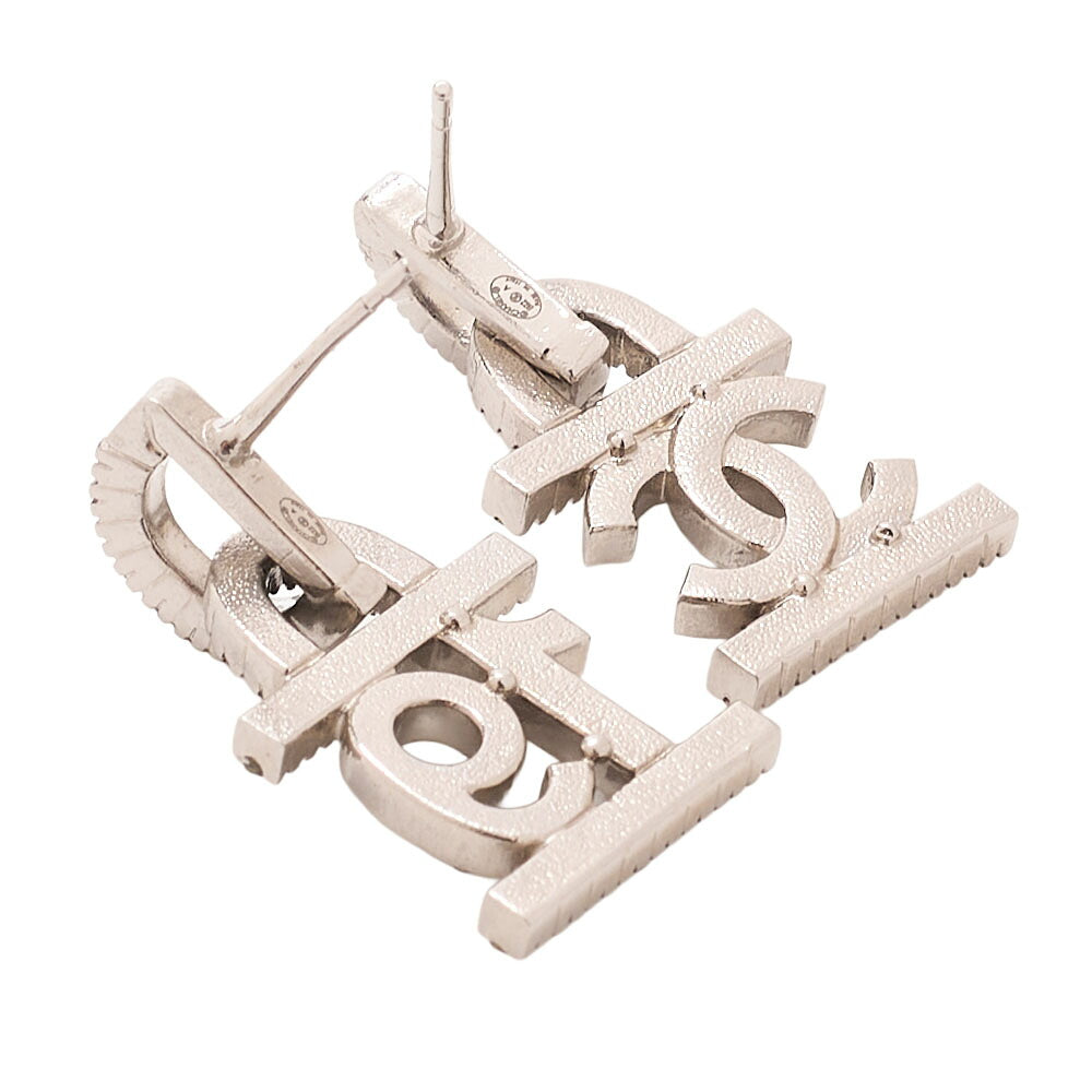 CHANEL Coco Mark B22A Earrings GP x Rhinestone Silver (Silver Plated) Silver-Tone Hardware, Pre-Owned