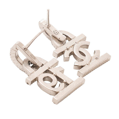 CHANEL Coco Mark B22A Earrings GP x Rhinestone Silver (Silver Plated) Silver-Tone Hardware, Pre-Owned