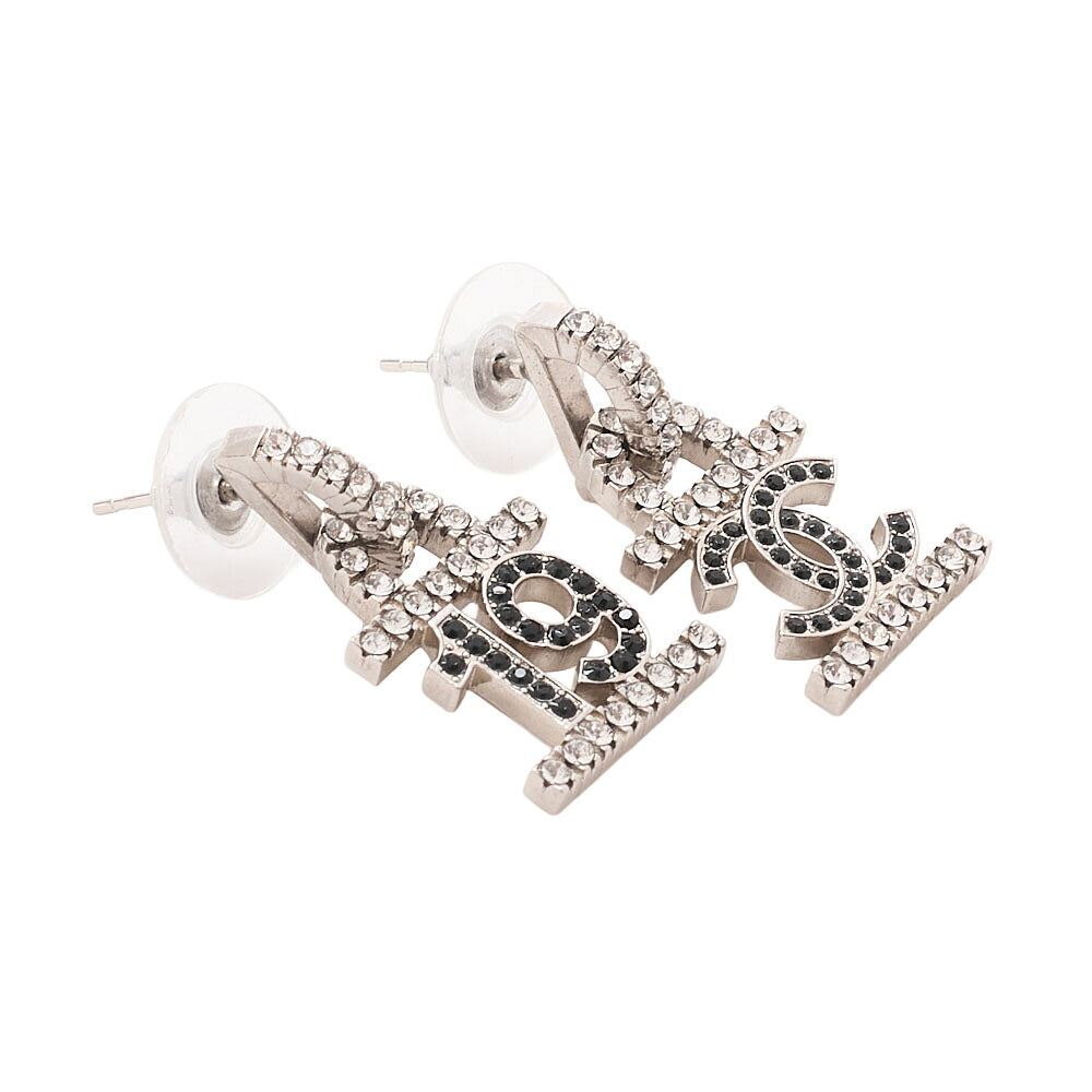 CHANEL Coco Mark B22A Earrings GP x Rhinestone Silver (Silver Plated) Silver-Tone Hardware, Pre-Owned