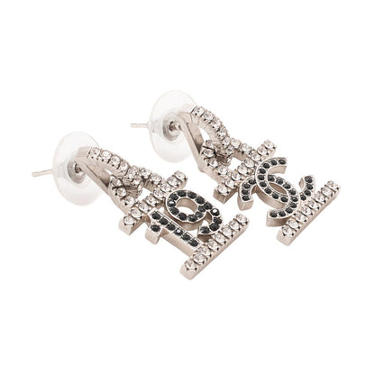 CHANEL Coco Mark B22A Earrings GP x Rhinestone Silver (Silver Plated) Silver-Tone Hardware, Pre-Owned