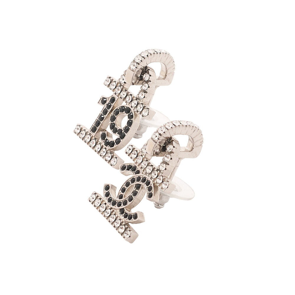 CHANEL Coco Mark B22A Earrings GP x Rhinestone Silver (Silver Plated) Silver-Tone Hardware, Pre-Owned