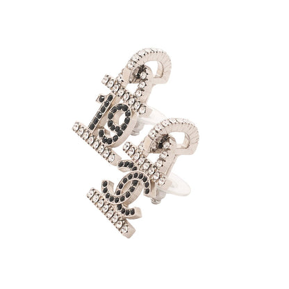 CHANEL Coco Mark B22A Earrings GP x Rhinestone Silver (Silver Plated) Silver-Tone Hardware, Pre-Owned