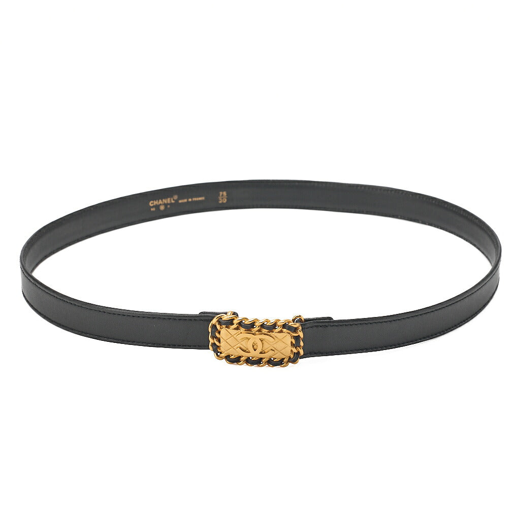CHANEL Coco Mark Belt 75 Lambskin Black Gold-Tone Hardware, Pre-Owned
