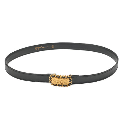 CHANEL Coco Mark Belt 75 Lambskin Black Gold-Tone Hardware, Pre-Owned