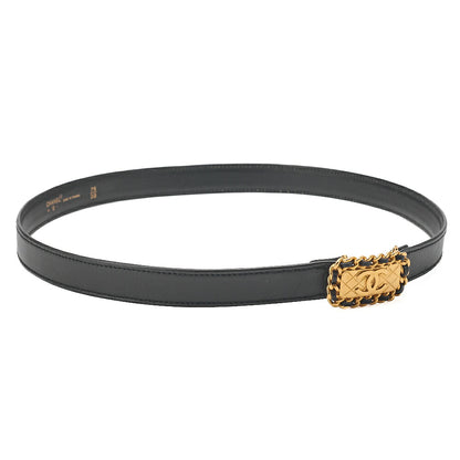 CHANEL Coco Mark Belt 75 Lambskin Black Gold-Tone Hardware, Pre-Owned