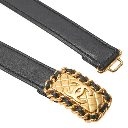 CHANEL Coco Mark Belt 75 Lambskin Black Gold-Tone Hardware, Pre-Owned