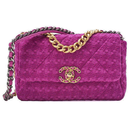 CHANEL Matelasse Chanel 19 Tweed 2-Way Chain Shoulder Purple Gold x Silver-Tone Hardware, Pre-Owned