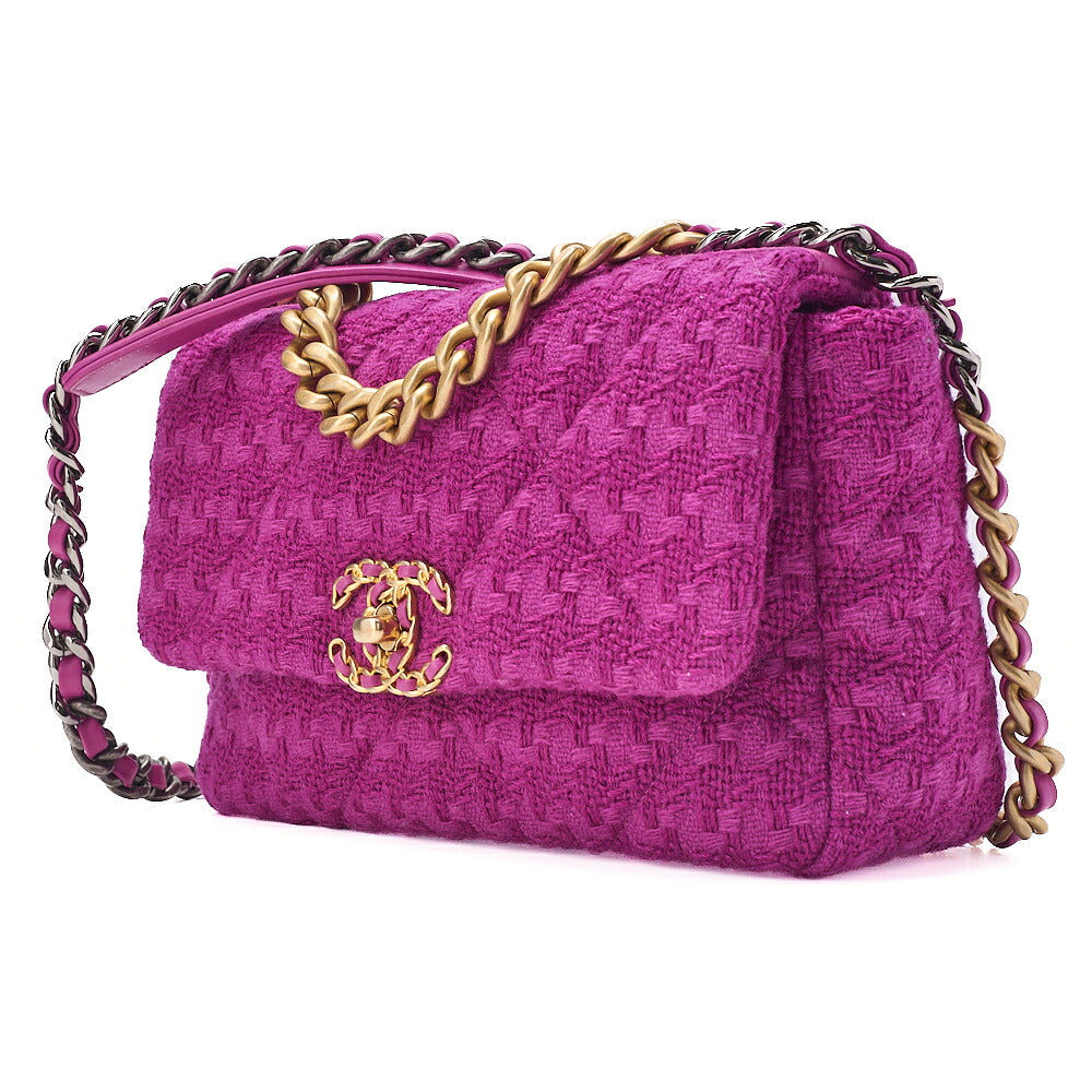 CHANEL Matelasse Chanel 19 Tweed 2-Way Chain Shoulder Purple Gold x Silver-Tone Hardware, Pre-Owned