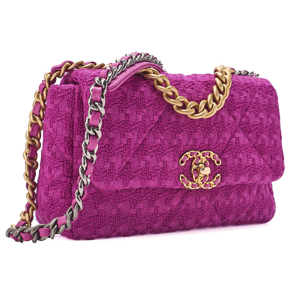 CHANEL Matelasse Chanel 19 Tweed 2-Way Chain Shoulder Purple Gold x Silver-Tone Hardware, Pre-Owned