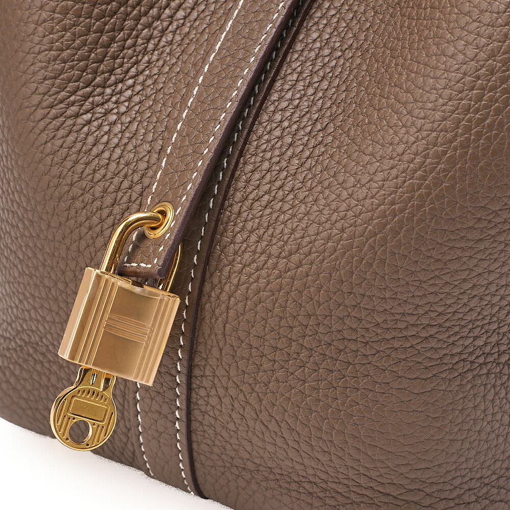 Hermes Hermes Picotan Lock PM Taurillon Clemence Etoupe Gold-Tone Hardware, Pre-Owned