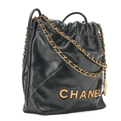 CHANEL Chanel Chanel 22 Mini Calfskin Black Drawstring Chain Shoulder Bag Gold-Tone Hardware, Pre-Owned