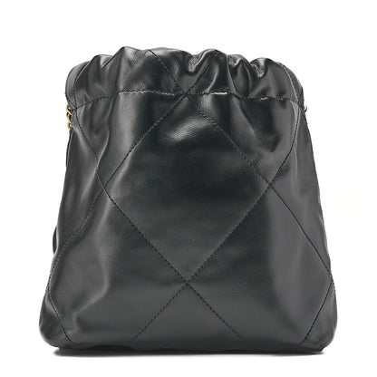 CHANEL Chanel Chanel 22 Mini Calfskin Black Drawstring Chain Shoulder Bag Gold-Tone Hardware, Pre-Owned