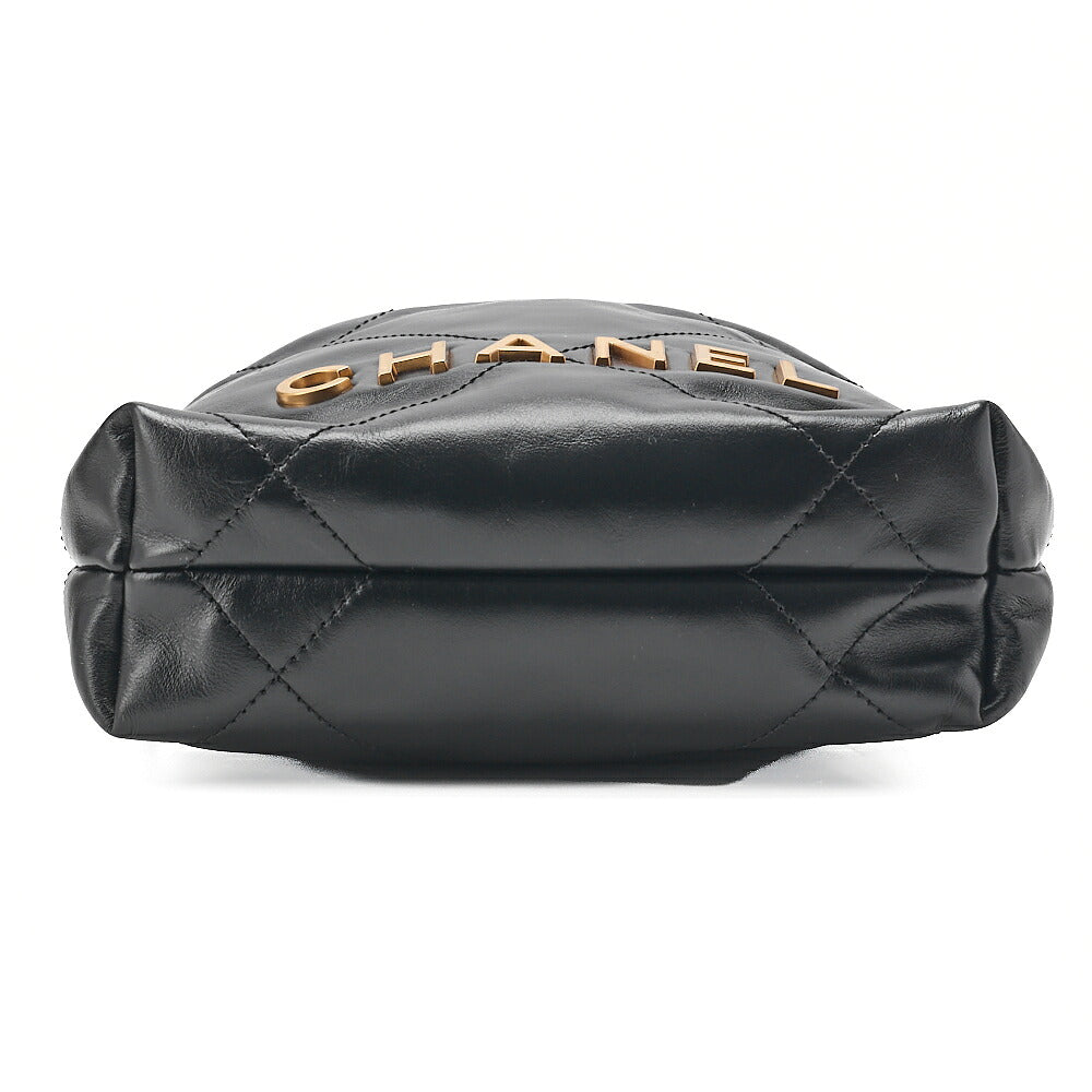 CHANEL Chanel Chanel 22 Mini Calfskin Black Drawstring Chain Shoulder Bag Gold-Tone Hardware, Pre-Owned