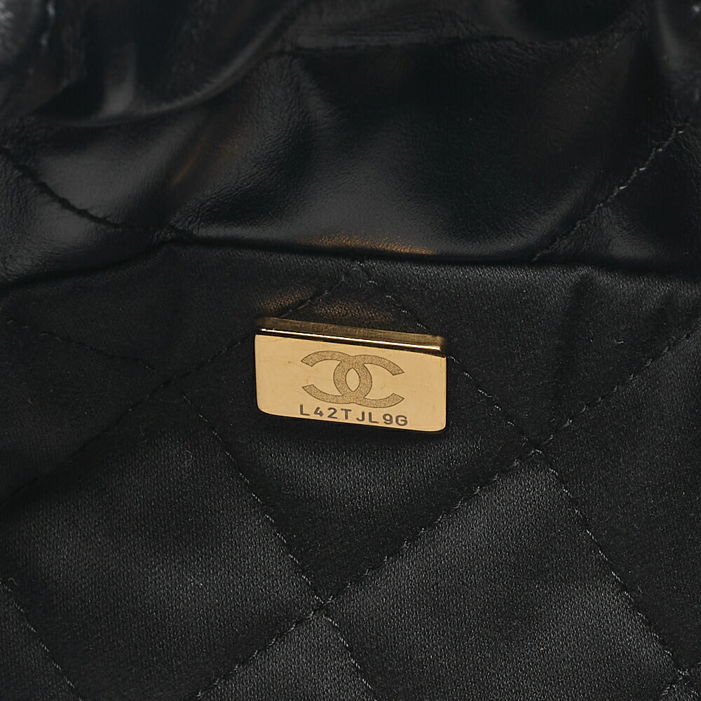 CHANEL Chanel Chanel 22 Mini Calfskin Black Drawstring Chain Shoulder Bag Gold-Tone Hardware, Pre-Owned