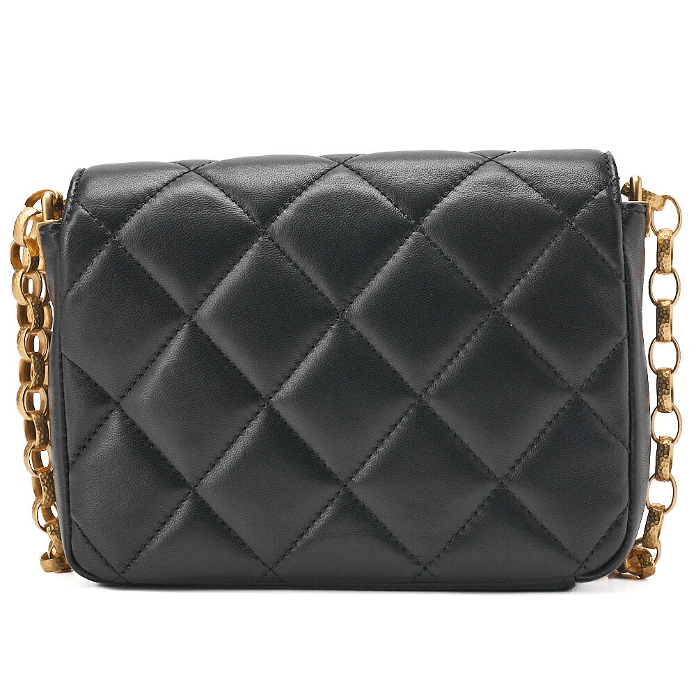 CHANEL Lambskin Mini Matelasse 17cm Single Flap Turn Lock Chain Shoulder Black Gold-Tone Hardware, Pre-Owned