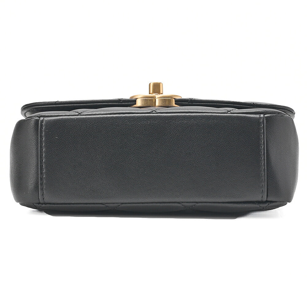 CHANEL Lambskin Mini Matelasse 17cm Single Flap Turn Lock Chain Shoulder Black Gold-Tone Hardware, Pre-Owned