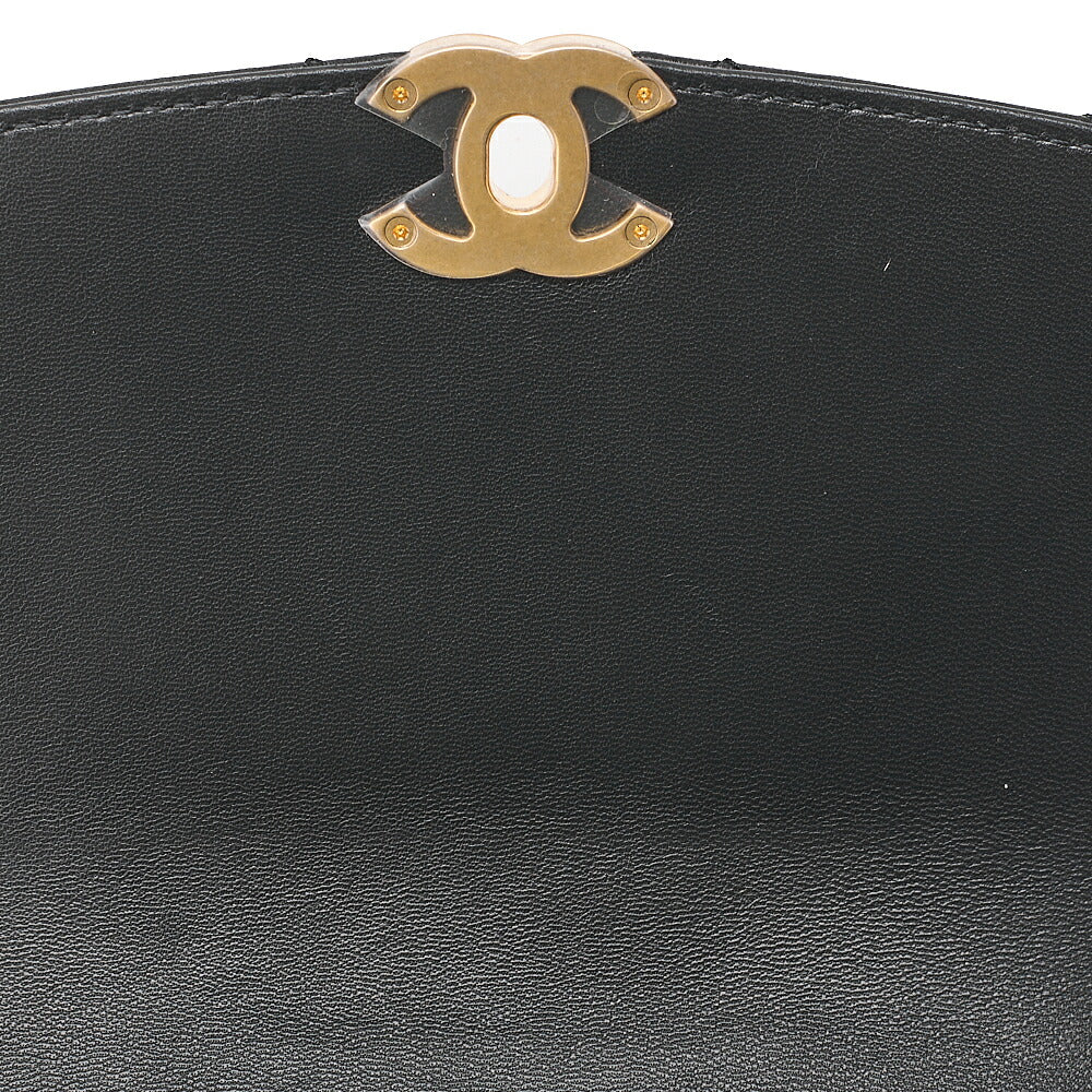 CHANEL Lambskin Mini Matelasse 17cm Single Flap Turn Lock Chain Shoulder Black Gold-Tone Hardware, Pre-Owned