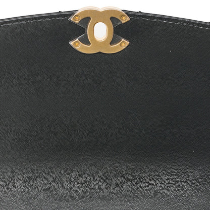CHANEL Lambskin Mini Matelasse 17cm Single Flap Turn Lock Chain Shoulder Black Gold-Tone Hardware, Pre-Owned