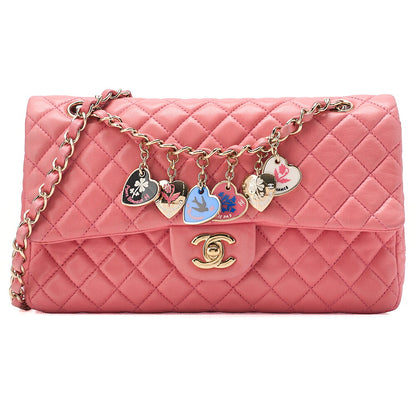 CHANEL Lambskin Matelasse Icon Single Flap Chain Shoulder Pink Gold-Tone Hardware, Pre-Owned