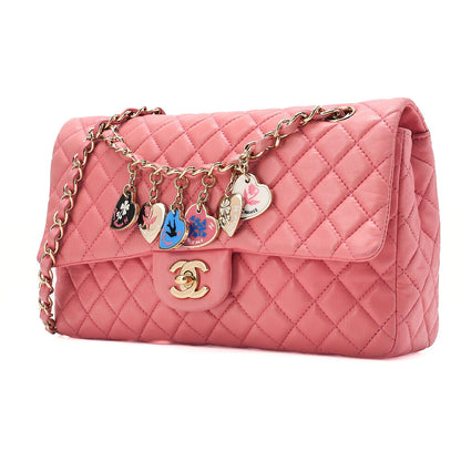 CHANEL Lambskin Matelasse Icon Single Flap Chain Shoulder Pink Gold-Tone Hardware, Pre-Owned